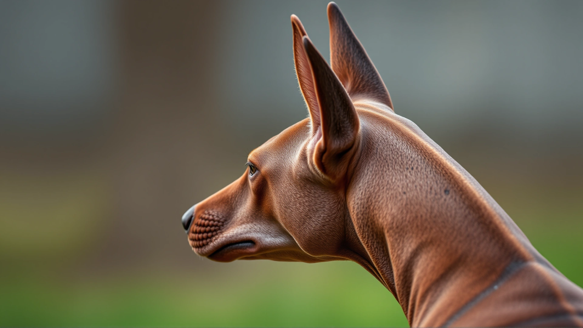 Close-up side view of a Thai Ridgeback's back showing the reversed hair ridge in sharp detail against a blurred background.