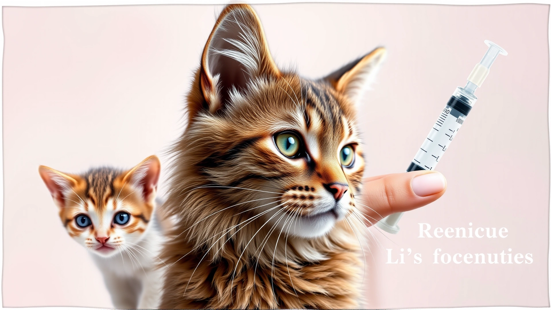 Collage-style image showing a kitten, a senior cat, and a veterinary syringe to illustrate different risk factors; soft pastel background.