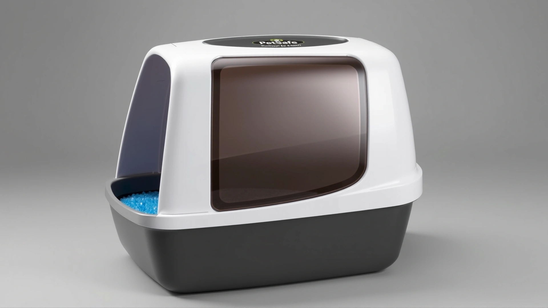 PetSafe ScoopFree Complete Plus automatic litter box with blue silica crystal tray, photographed on a neutral backdrop.