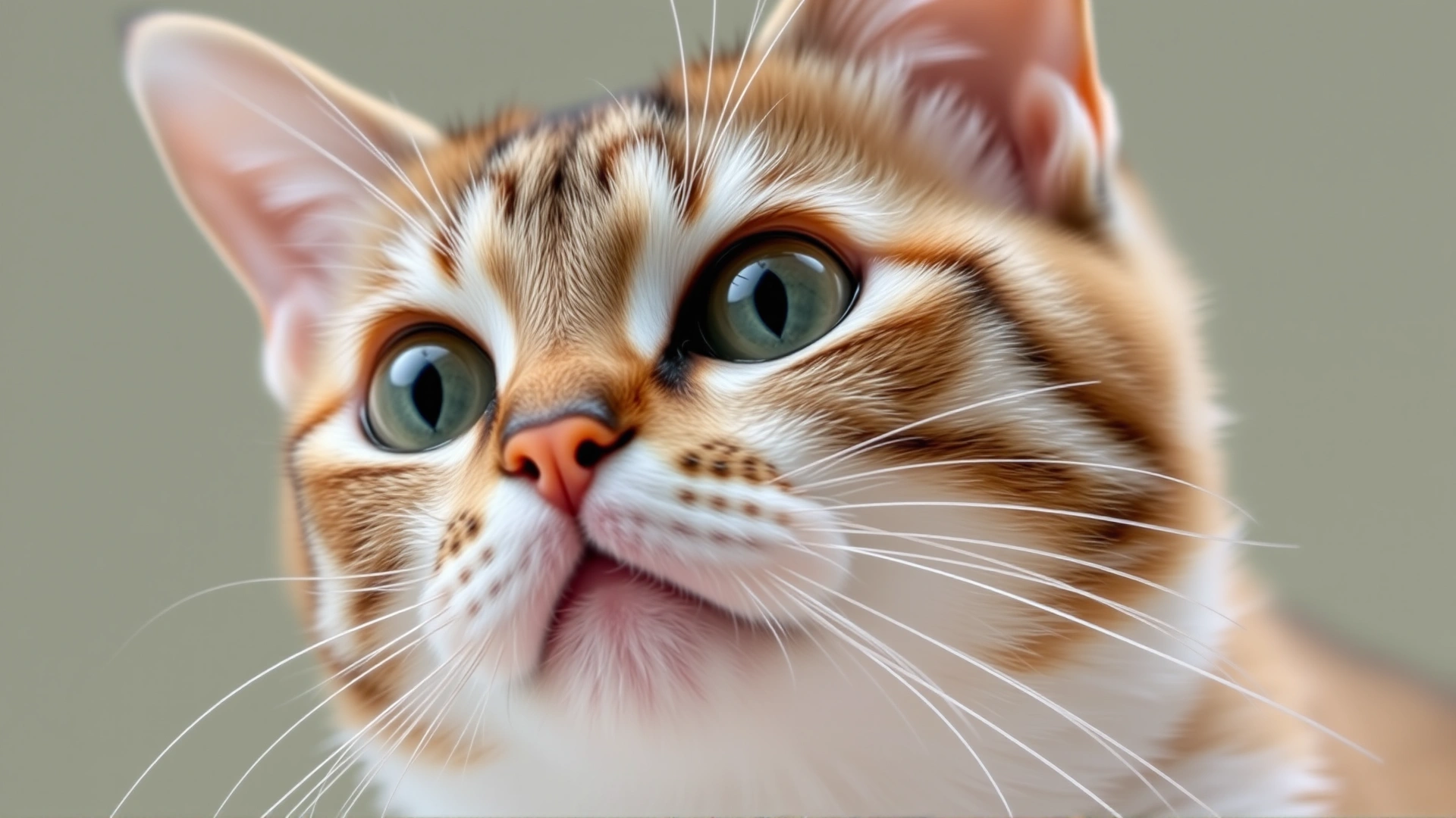 Close-up of a domestic cat with wide eyes and slight facial twitching to illustrate early seizure signs; neutral background and non-graphic.