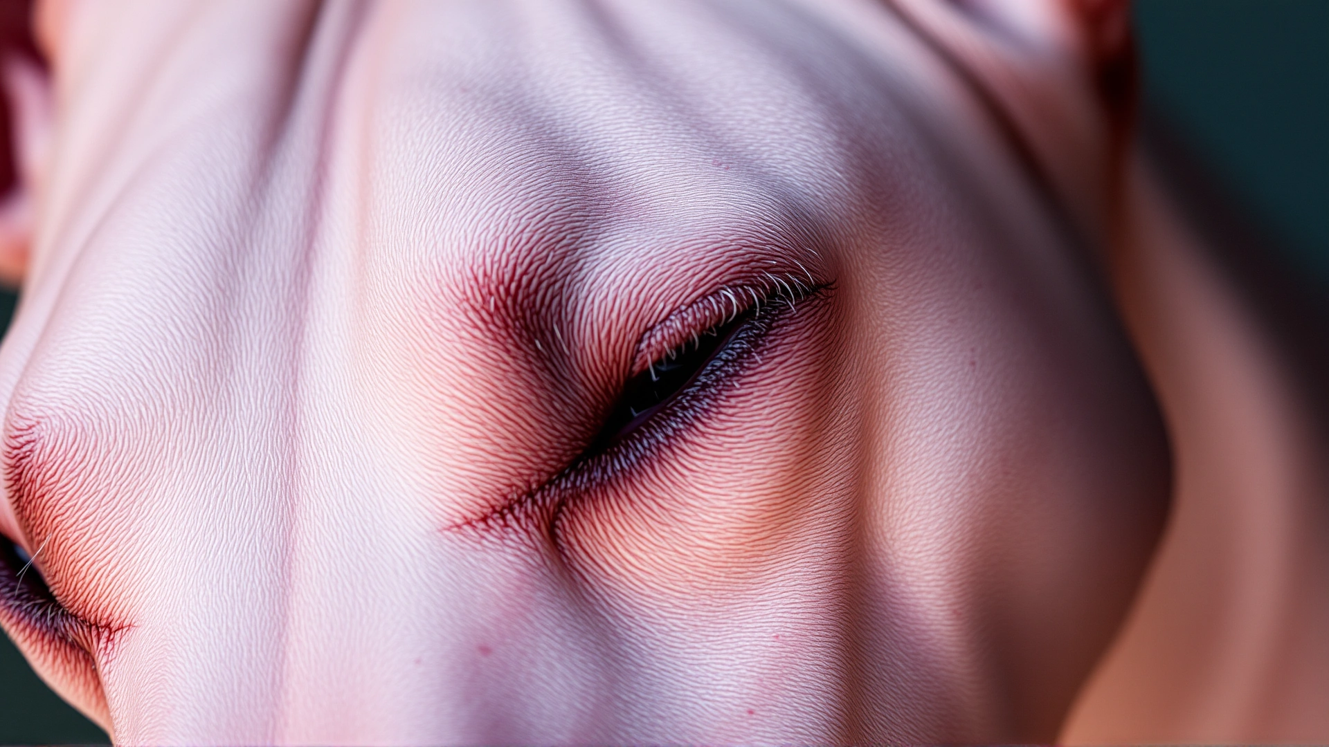 Macro shot of the skin texture of an American Hairless Terrier showing freckles and smooth surface, high detail