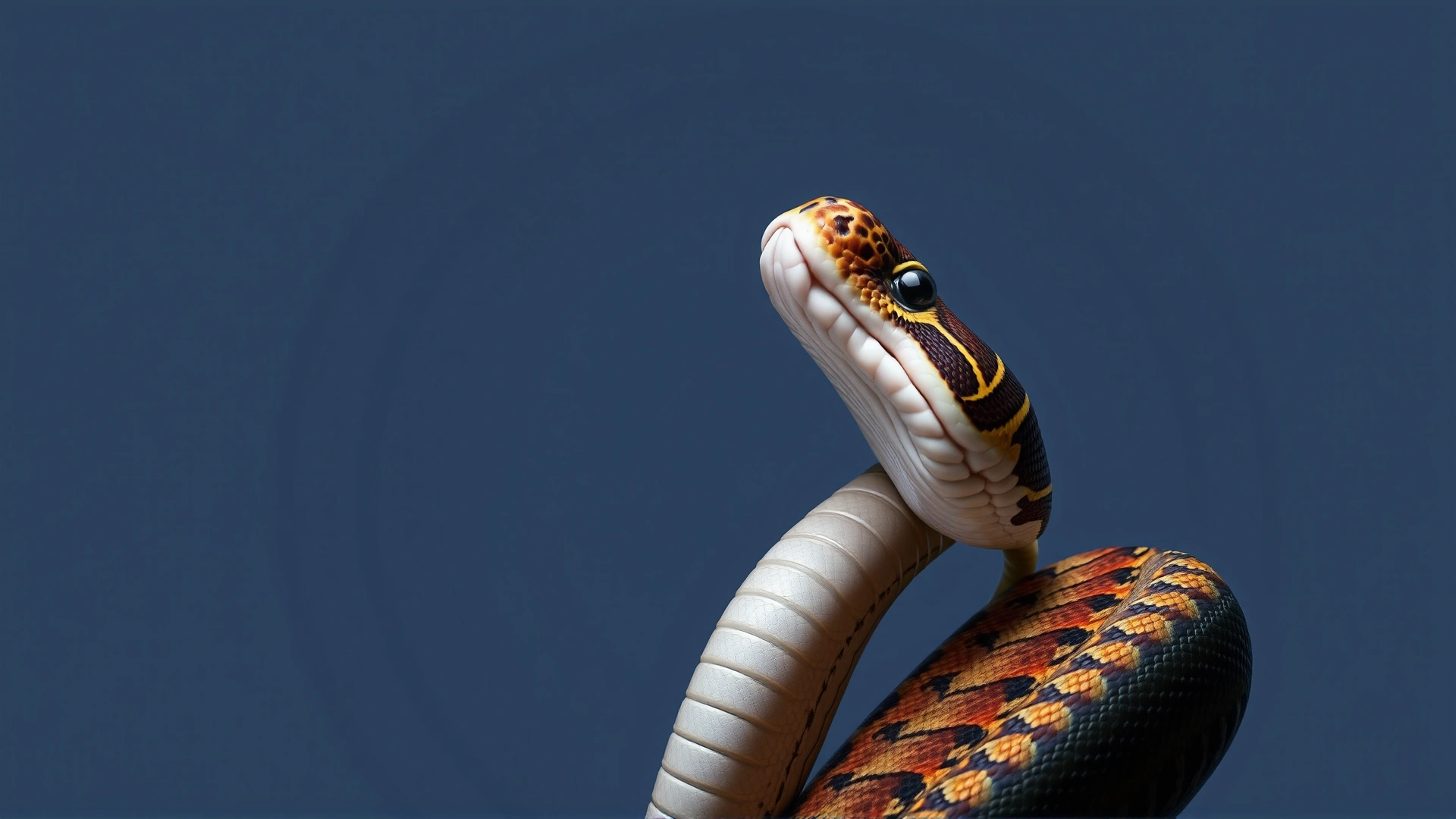 Image of a python exhibiting stargazing behavior, head tilted upward against a simple background, no text.