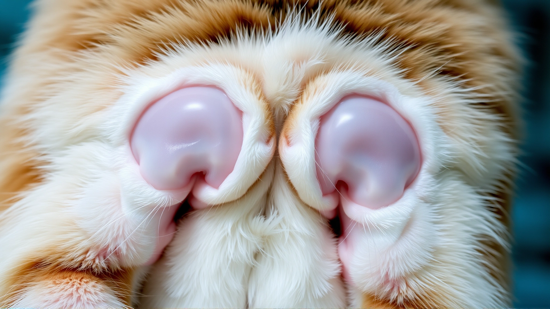 Close-up photograph of a cat's abdomen showing symmetrical swollen mammary glands, no graphic injury, clinical context.