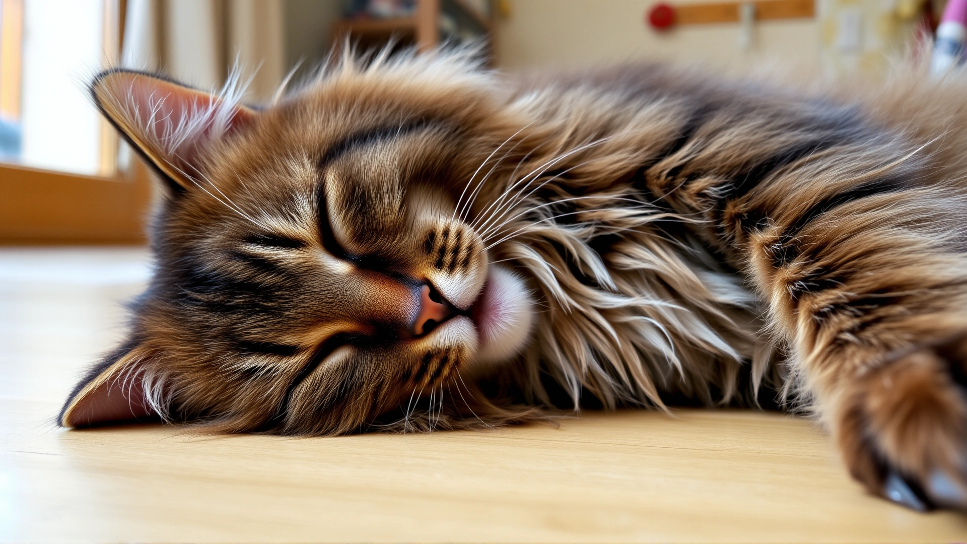 Cat lying on its side looking lethargic and slightly distressed on a comfortable blanket, illustrating clinical signs of illness.
