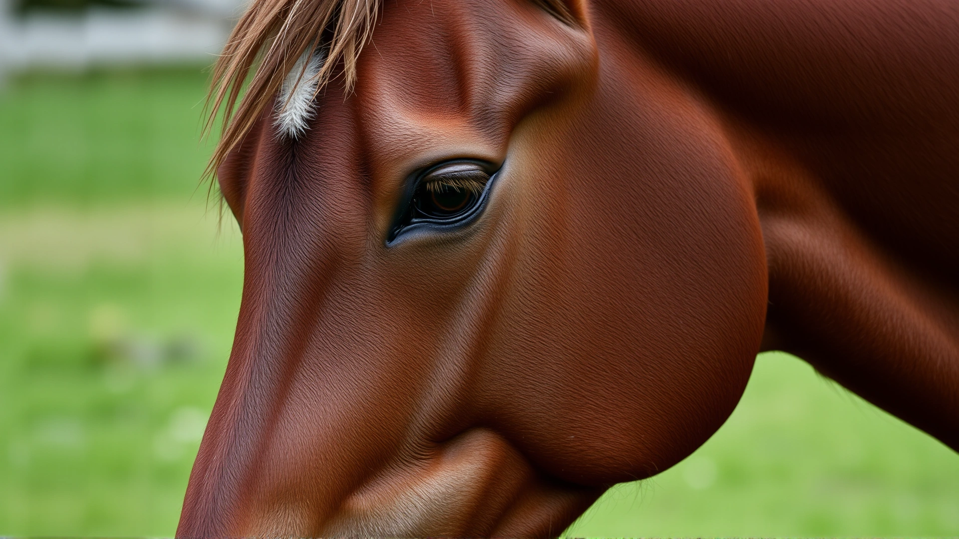 Close-up of a bay horse sweating heavily with visible muscle tension, illustrating clinical signs of distress