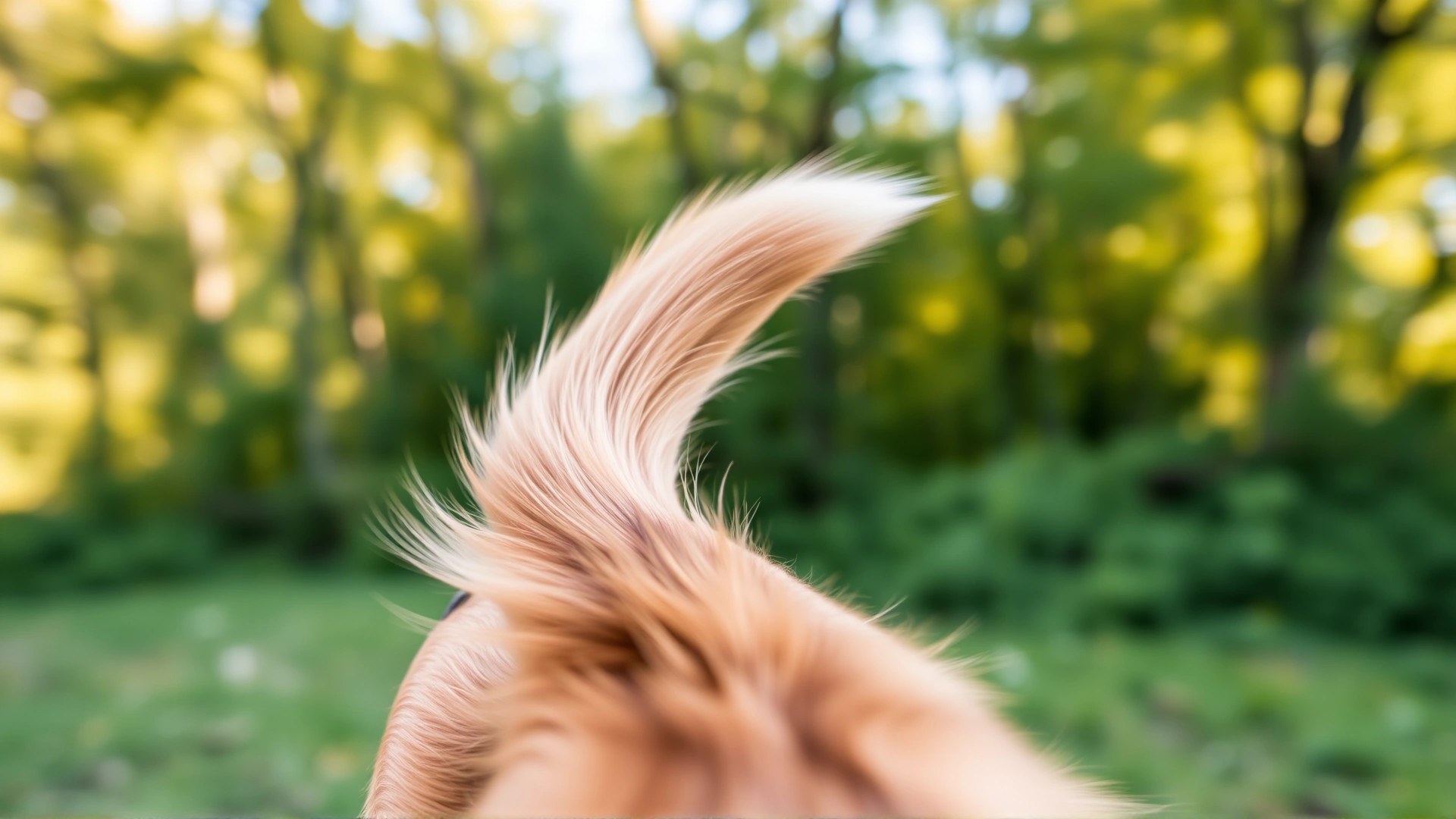 Close-up photo capturing a dog’s tail in mid-motion blur against a natural outdoor backdrop