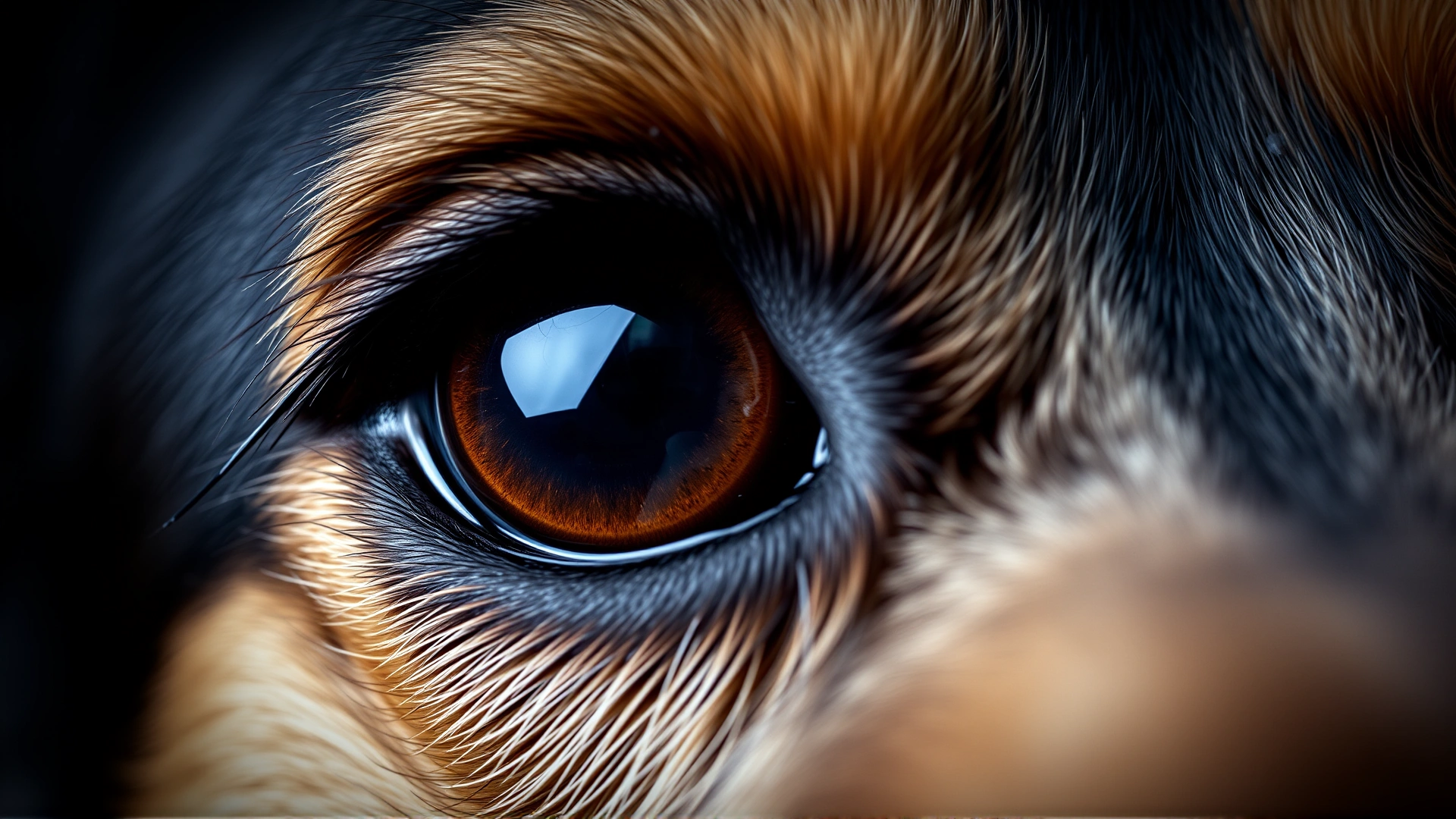Close-up macro shot of a dog's eye showing the third eyelid partially covering the eyeball, realistic detail.