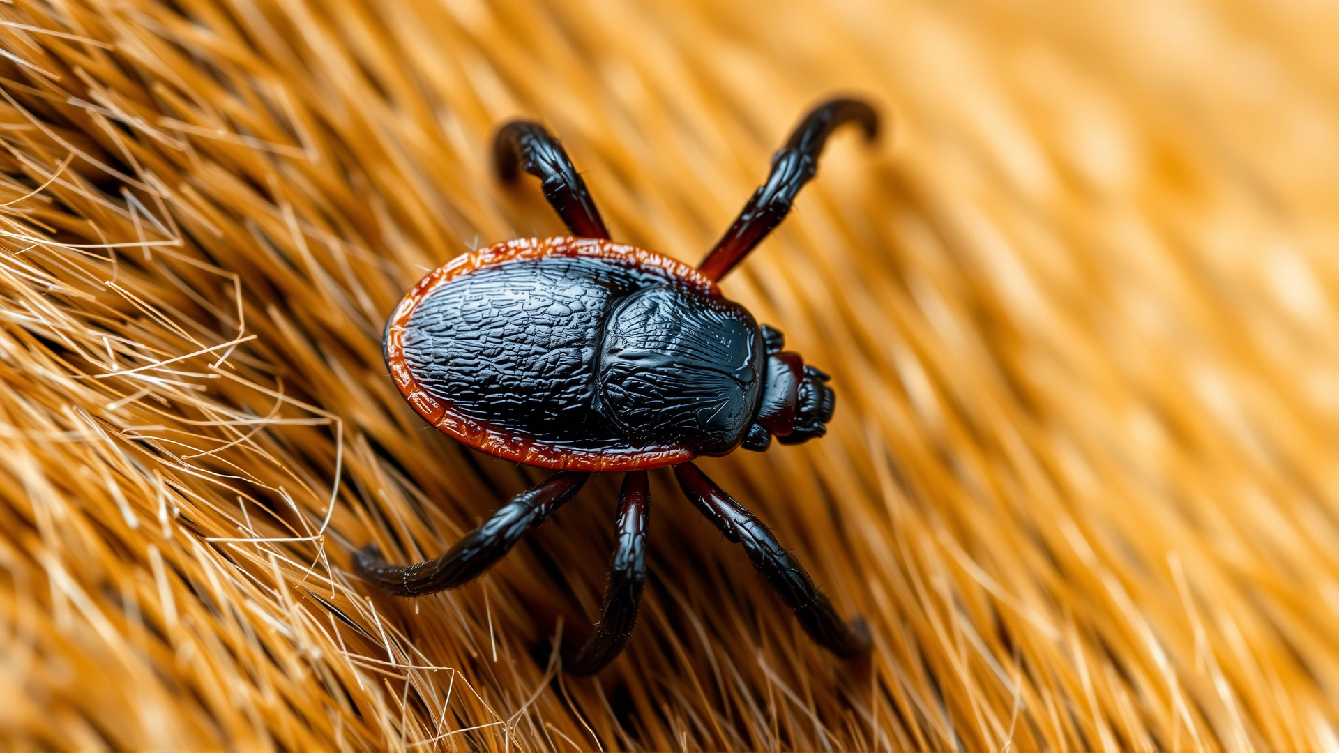 Extreme macro shot of a brown dog tick (Rhipicephalus sanguineus) isolated on a white background, high detail, no text.