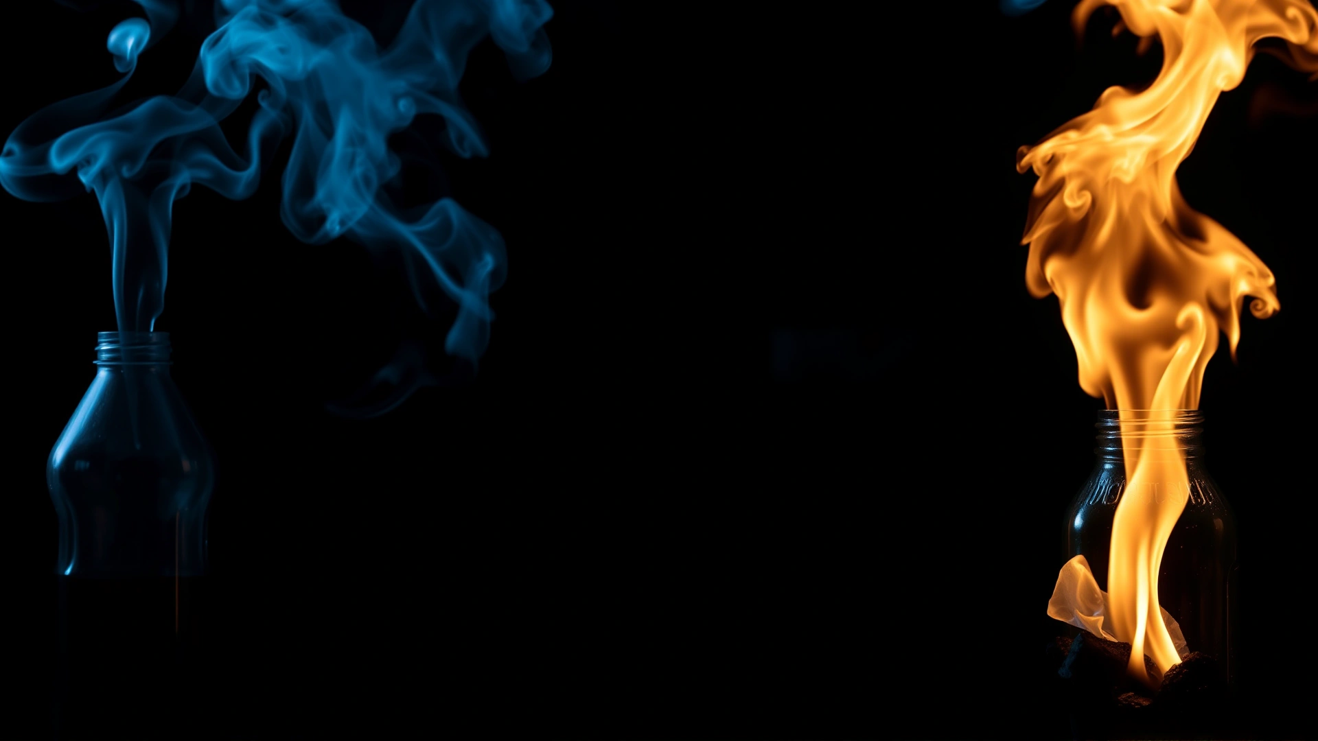 Conceptual blue-toned image of toxic chemical fumes rising from smoldering household plastics on a dark background.