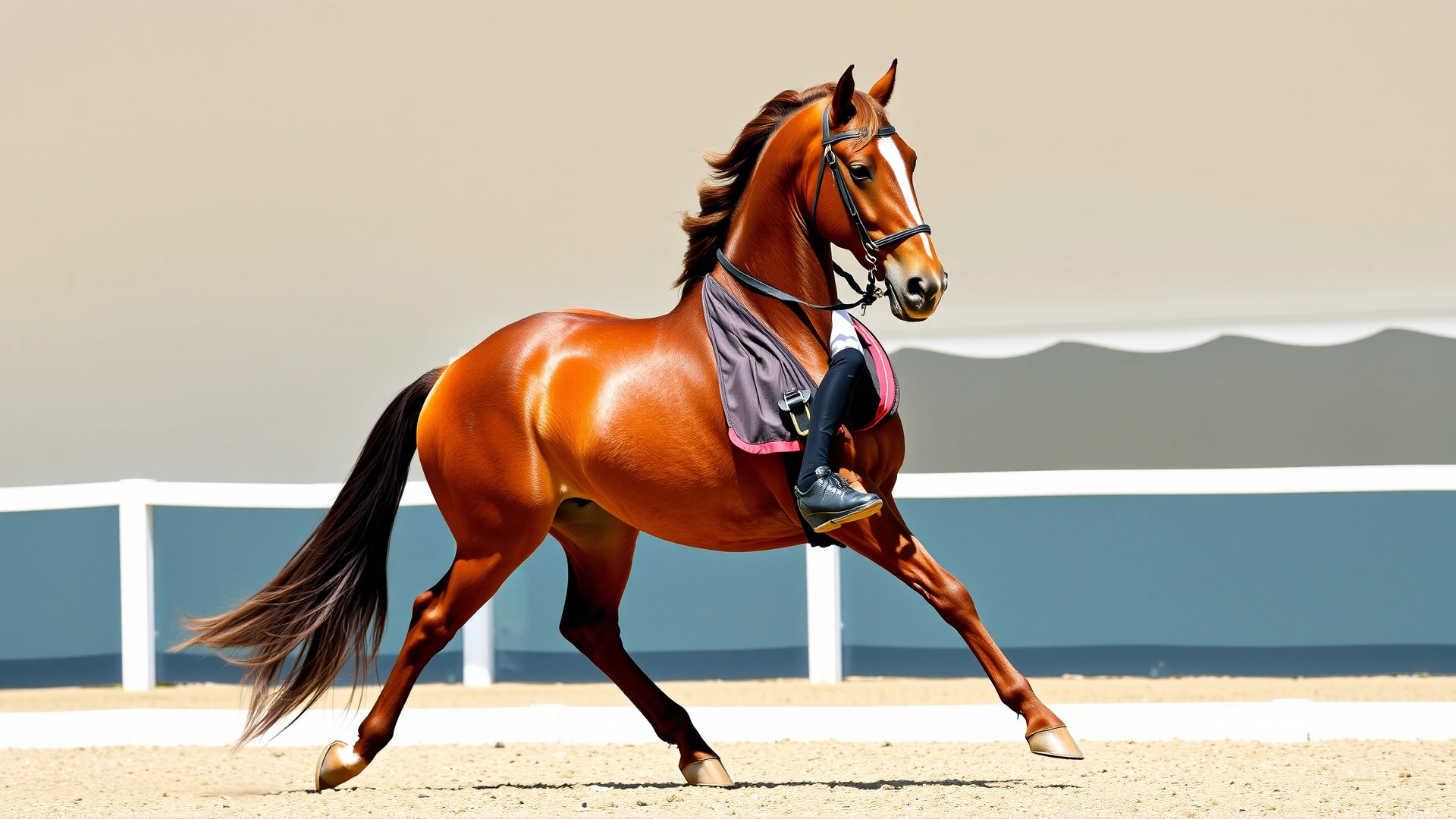 Welsh Cob performing collected trot in a dressage arena with rider wearing traditional attire, clear background, no text.