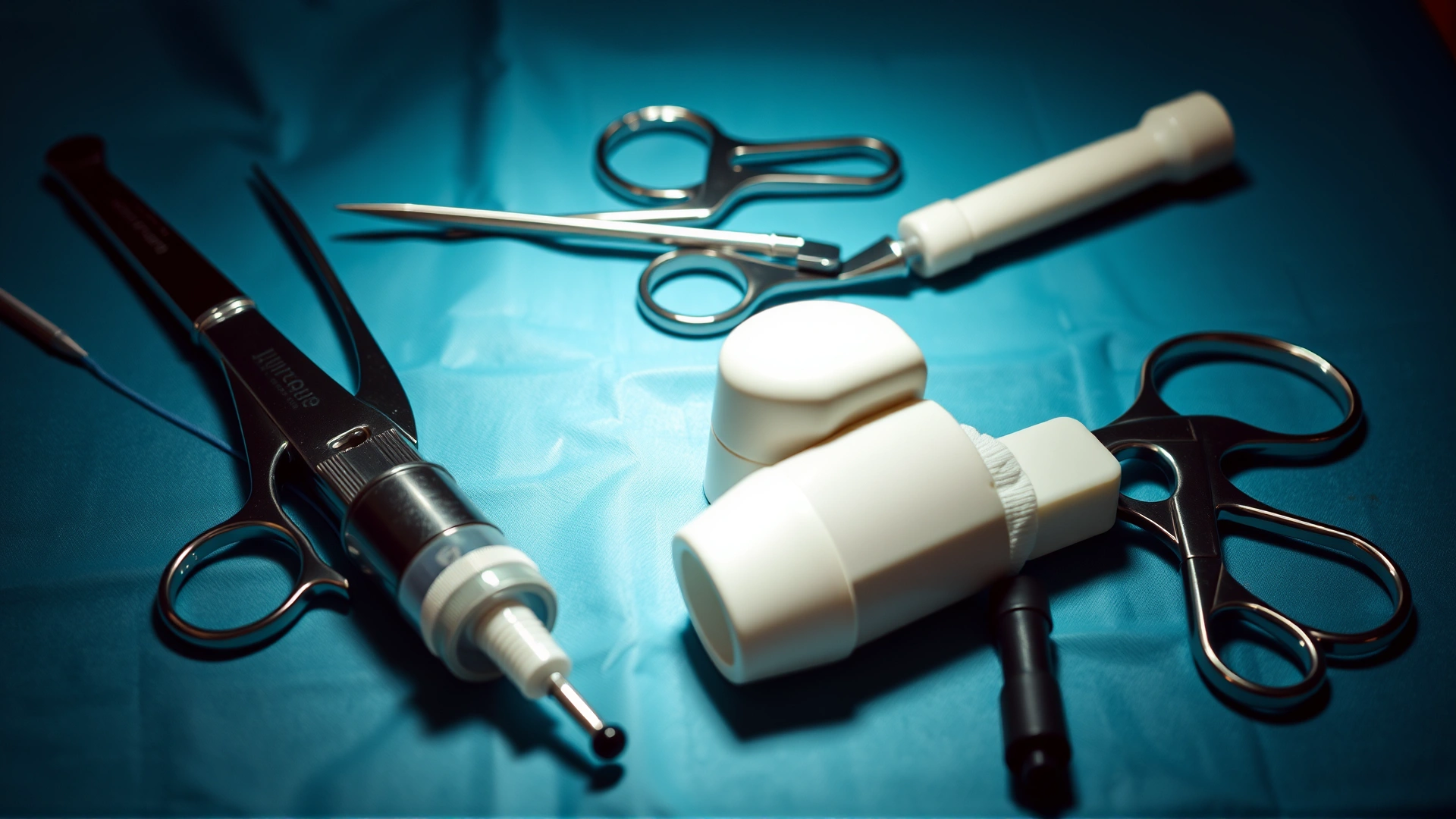 Photo of surgical instruments neatly arranged on a sterile drape beside a small anesthesia mask suitable for small mammals