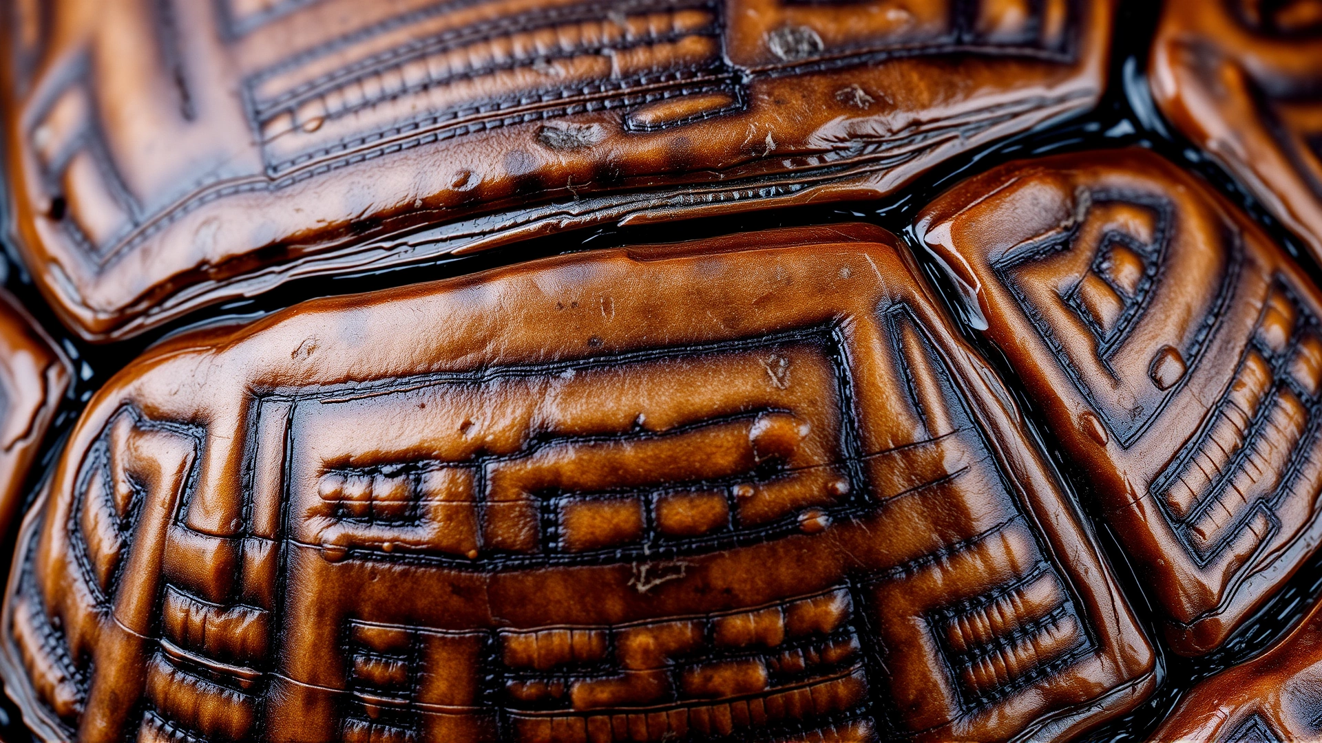 Macro photograph of a turtle shell showing detailed scutes and textures, slight scratch marks to illustrate sensitivity, neutral background