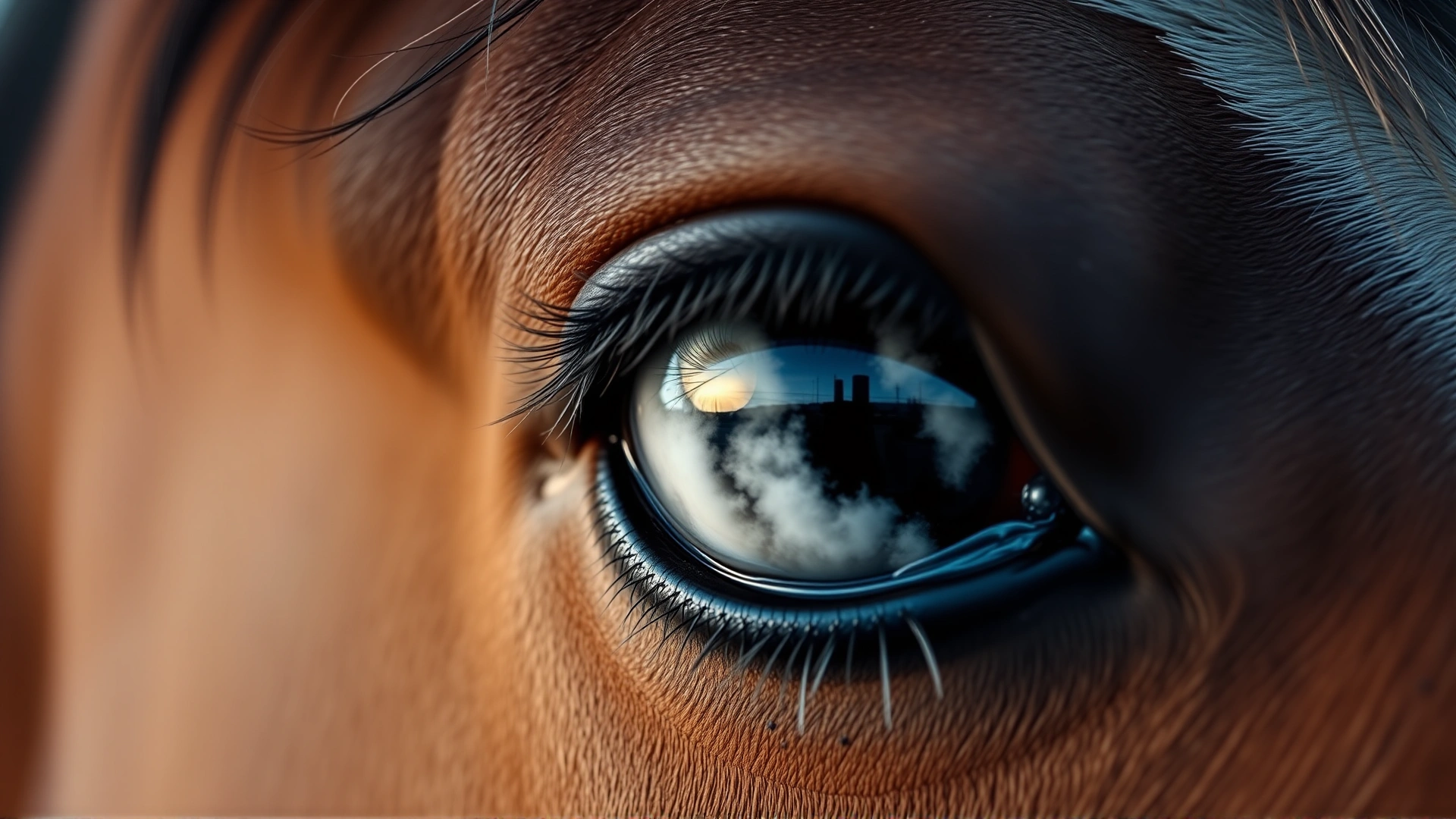Macro shot of a horse's eye with visible cloudiness, illustrating uveitis (moon blindness).