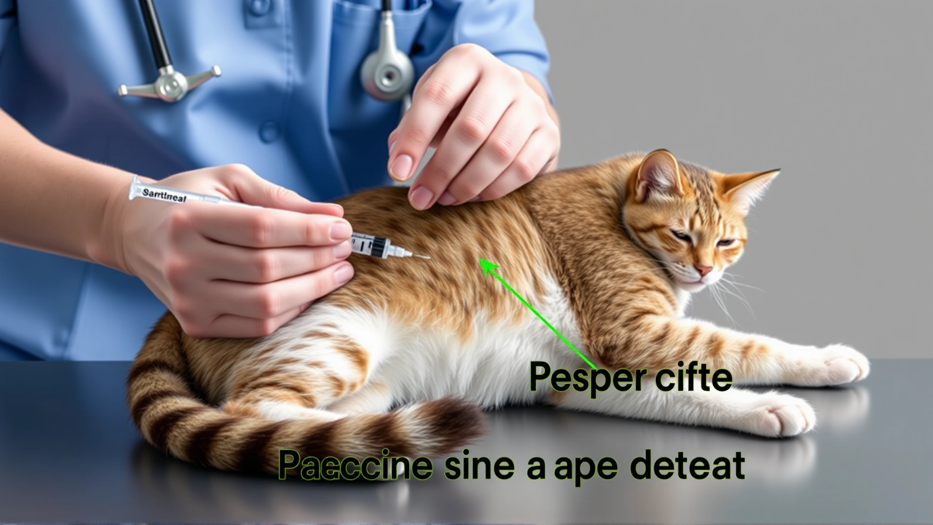 Image of a veterinarian administering an injection into the distal hind limb of a relaxed cat, demonstrating proper vaccine site placement. No text.