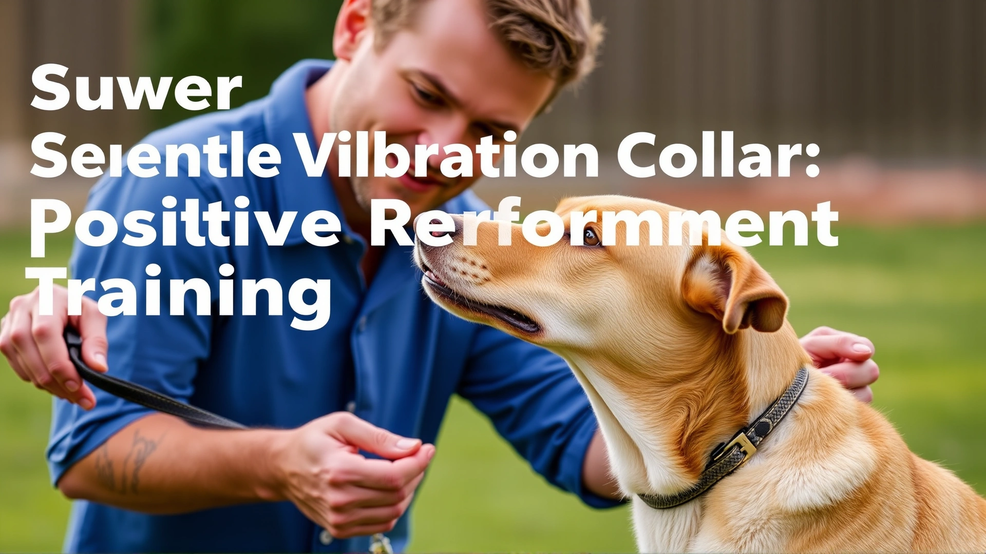 Owner demonstrating a gentle vibration collar on a calm dog, emphasizing positive reinforcement training.
