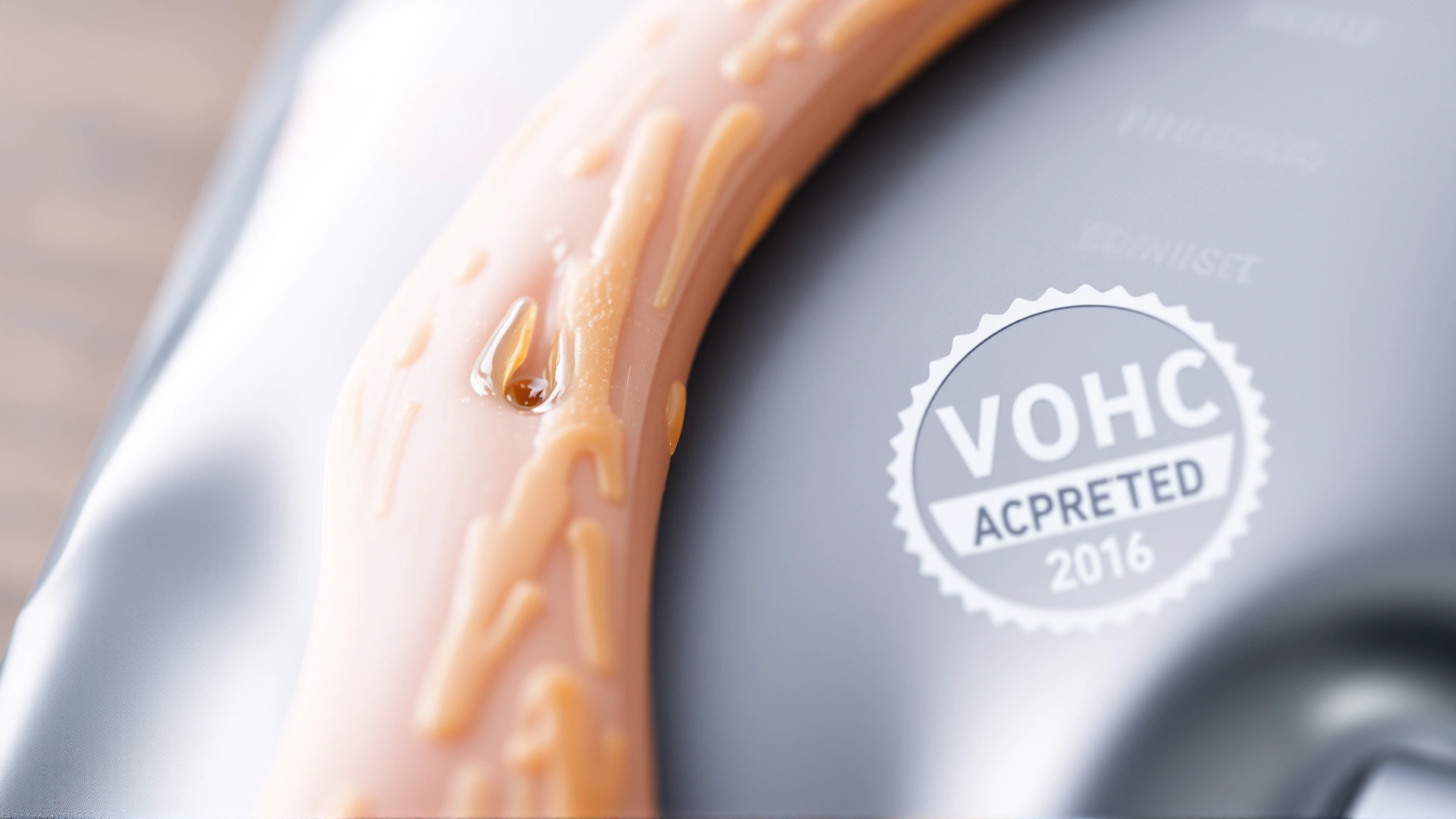 Macro shot of a pet dental treat package prominently displaying the VOHC Accepted seal