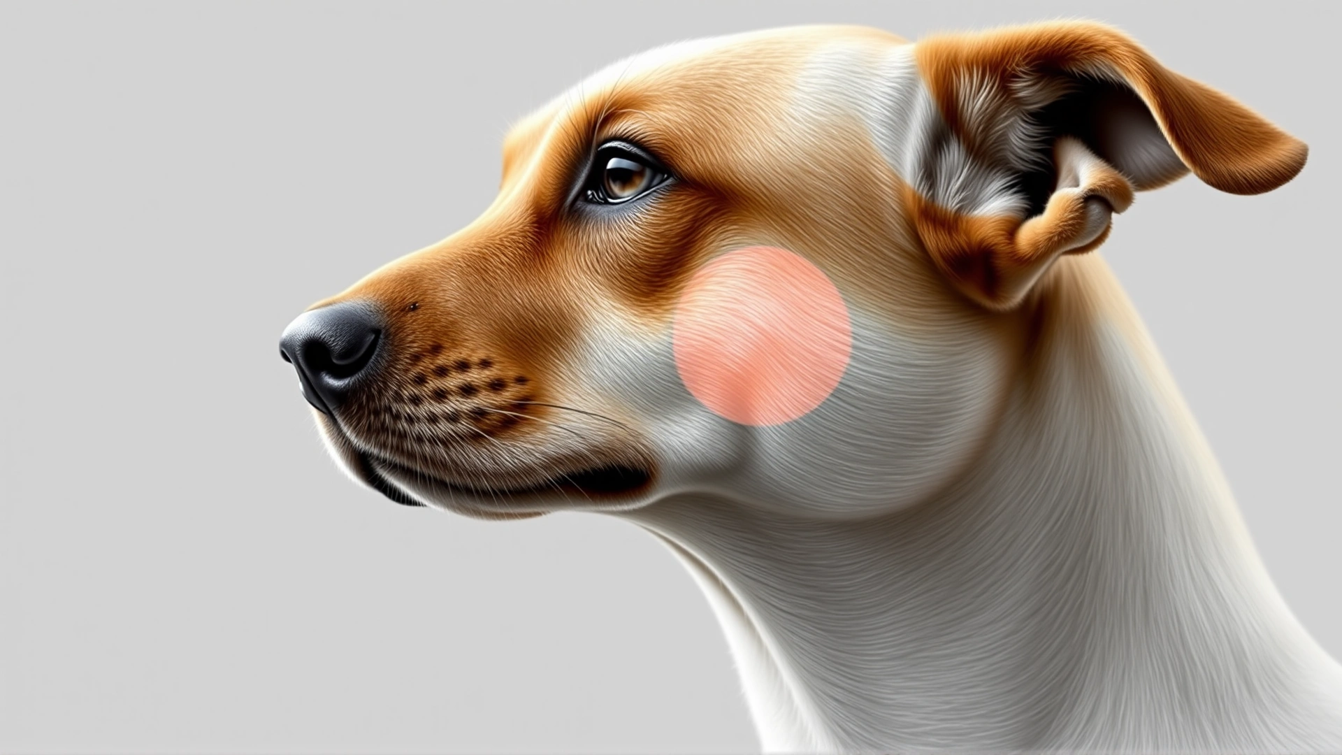 Side profile illustration-style photo of a dog’s neck highlighting the larynx area, realistic rendering, no text