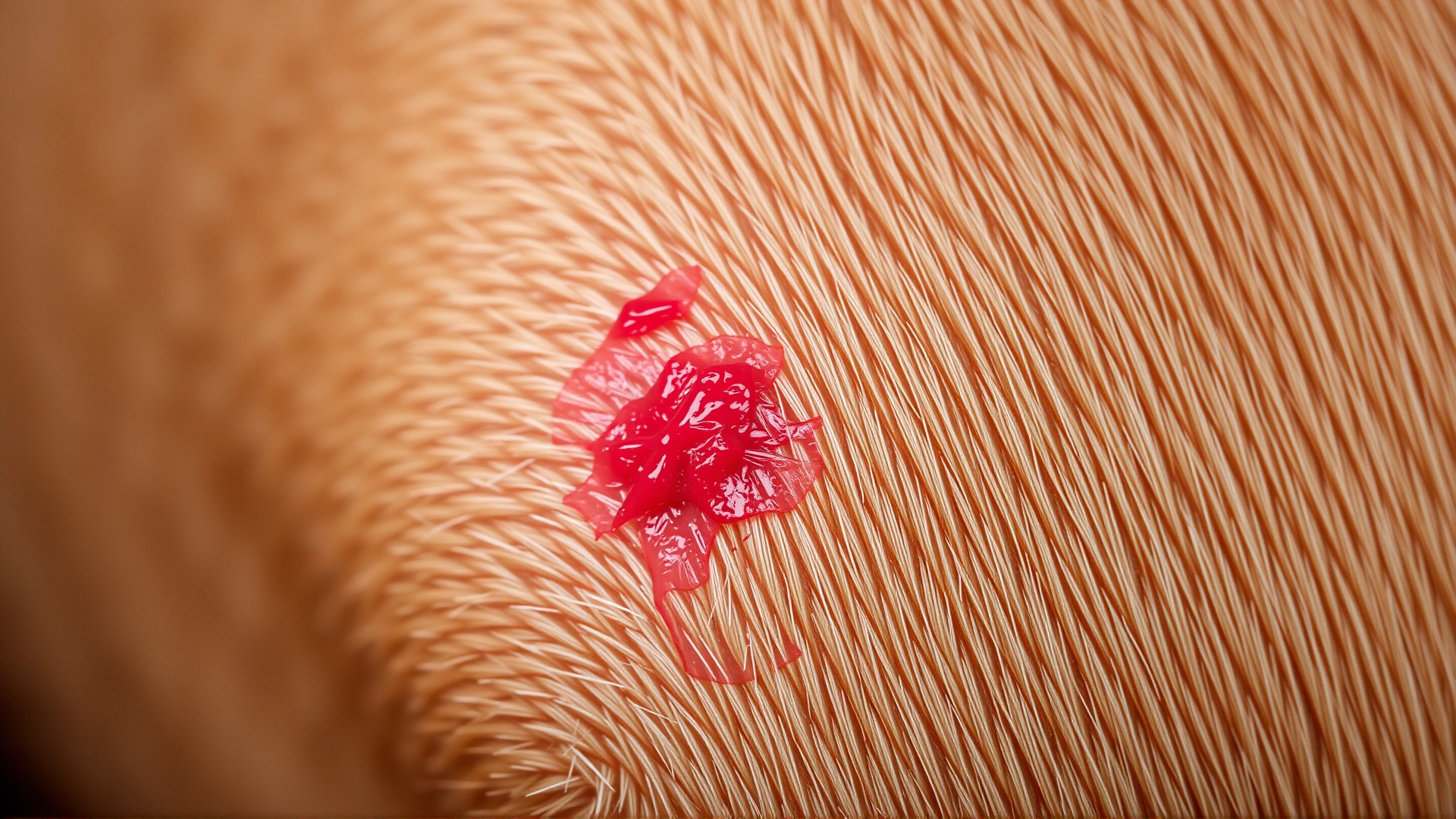 Macro shot of slightly reddened dog skin to illustrate mild irritation