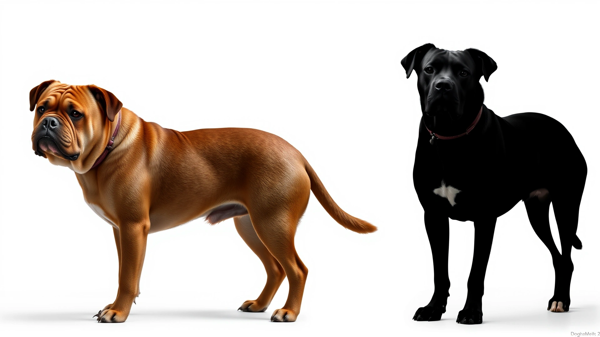 Side-by-side composite showing the silhouette of an overweight senior dog versus a fit senior dog (same breed), neutral background