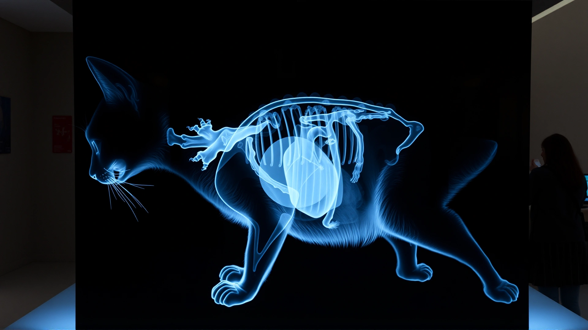 High-resolution X-ray image of a cat’s thorax displayed on a lightbox, clearly showing the heart and lungs