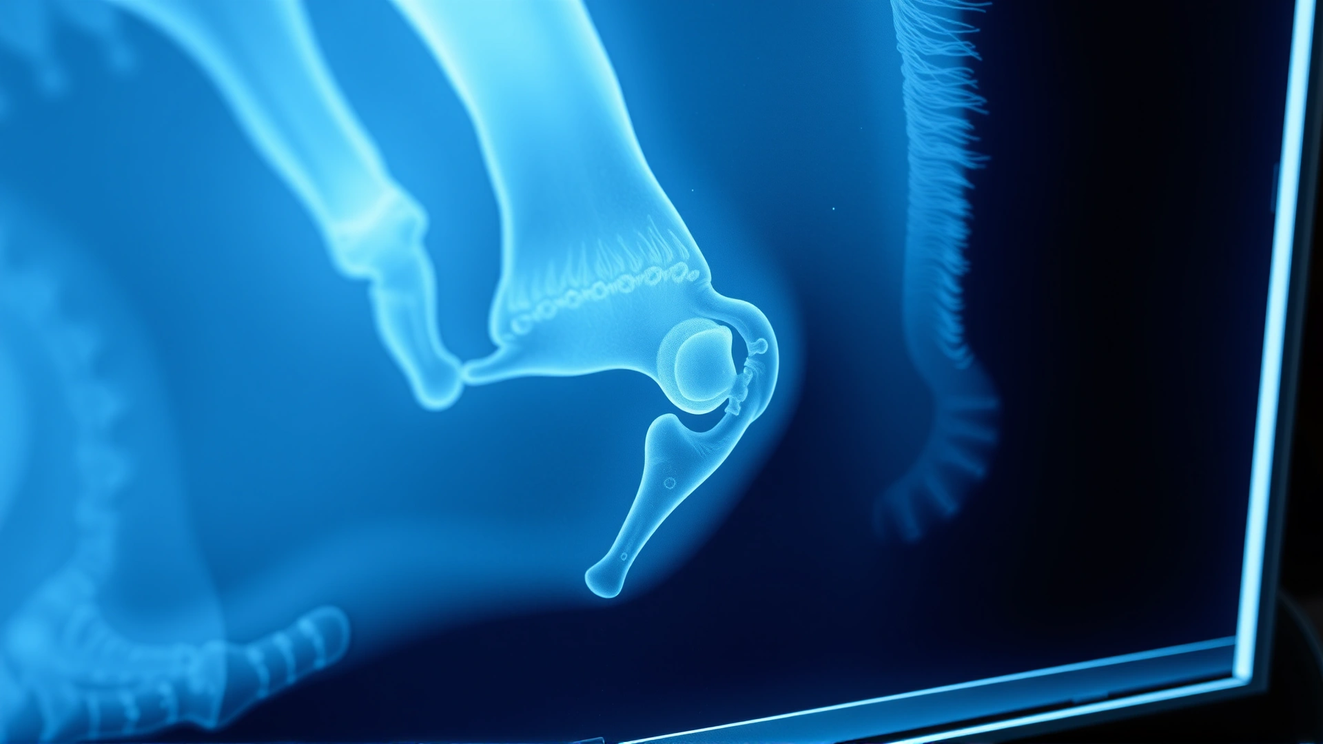 Close-up veterinary radiograph image of a cat's elbow joint displayed on a lightbox; no text.