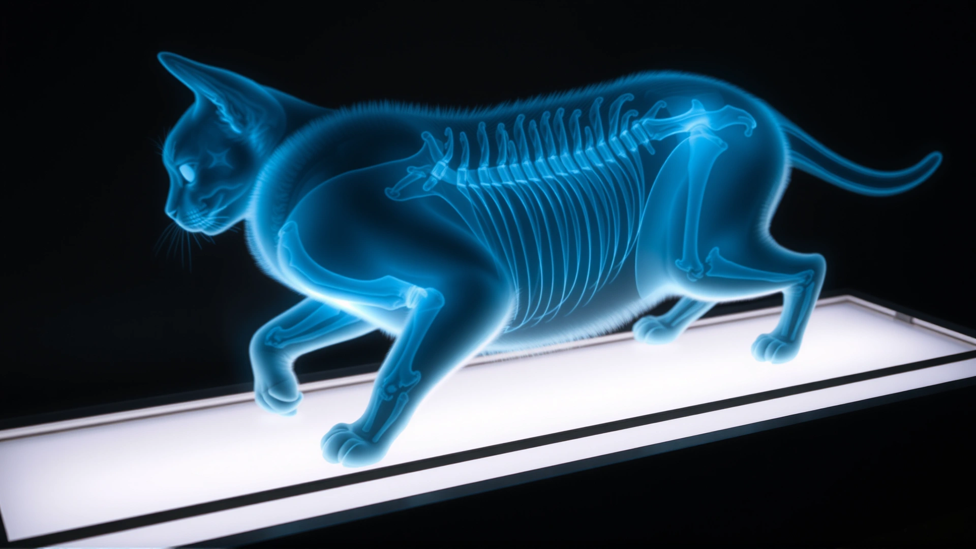 Photo of a veterinary X-ray film showing a cat shoulder joint placed on a lightbox